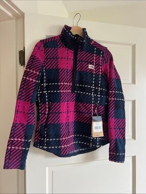 NWT The North Face Fuchsia & Navy Plaid Quarter-Zip Fleece Pullover